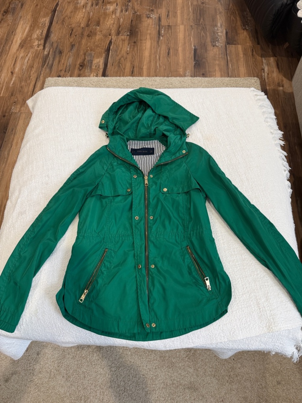 Zara Basic Emerald Green Hooded Utility Jacket size XS